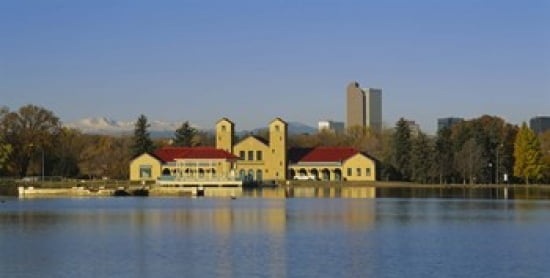 Buildings at the waterfront City Park Pavilion Denver Colorado USA Canvas Art - Panoramic Images (24 x 12)