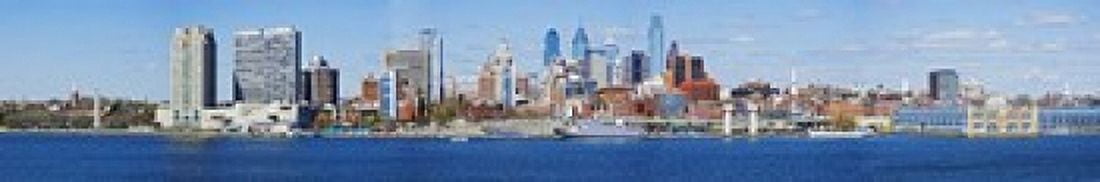 Buildings at the waterfront Delaware River Philadelphia Philadelphia County Pennsylvania USA Canvas Art - Panoramic Images (22 x 4)