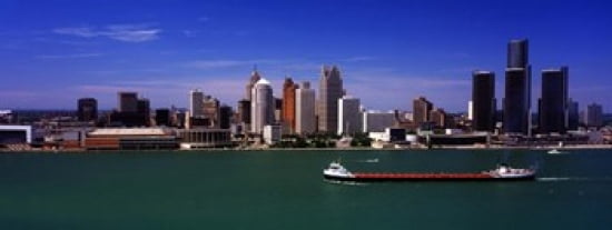 Buildings at the waterfront Detroit Michigan USA Canvas Art - Panoramic Images (30 x 12)