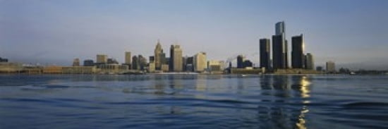Buildings at the waterfront Detroit Michigan USA Canvas Art - Panoramic Images (36 x 12)
