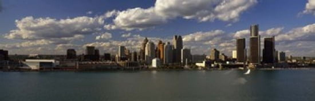 Buildings at the waterfront Detroit River Detroit Wayne County Michigan USA Canvas Art - Panoramic Images (18 x 6)