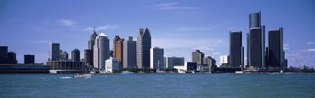 Buildings at the waterfront Detroit Wayne County Michigan USA Canvas Art - Panoramic Images (18 x 6)