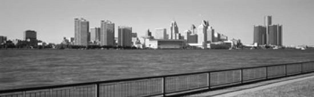 Buildings at the waterfront Detroit Wayne County Michigan USA Canvas Art - Panoramic Images (18 x 6)