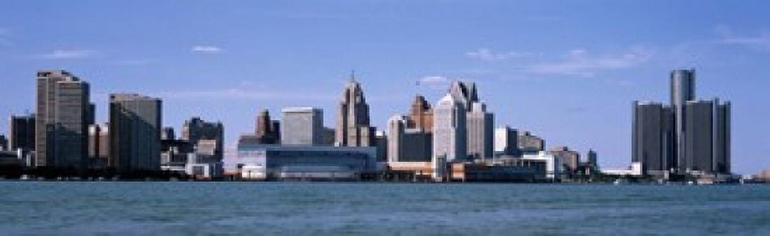 Buildings at the waterfront Detroit Wayne County Michigan USA Canvas Art - Panoramic Images (18 x 6)