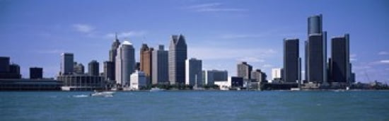 Buildings at the waterfront Detroit Wayne County Michigan USA Canvas Art - Panoramic Images (36 x 12)