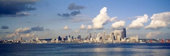 Buildings at the waterfront Elliott Bay Seattle King County Washington State USA 1996 Canvas Art - Panoramic Images (36 x 12)