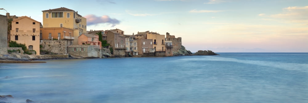 Buildings at the waterfront Erbalunga Corsica France Canvas Art - Panoramic Images (36 x 12)