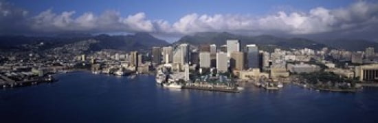 Buildings at the waterfront Honolulu Hawaii USA Canvas Art - Panoramic Images (36 x 12)