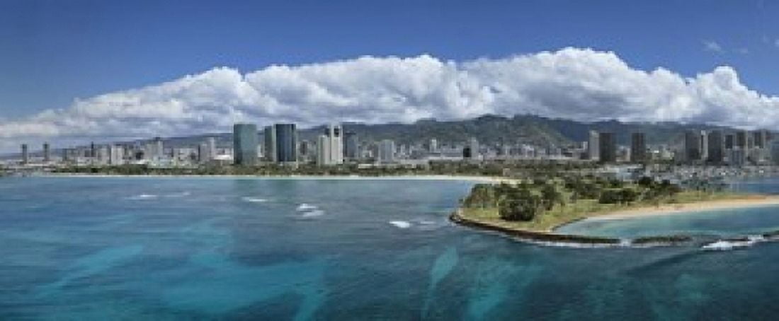 Buildings at the waterfront Honolulu Oahu Hawaii USA 2007 Canvas Art - Panoramic Images (15 x 6)