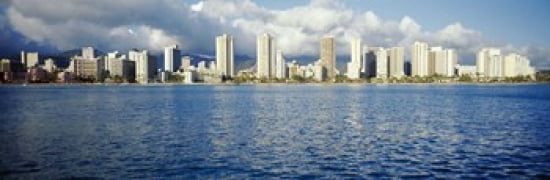 Buildings at the waterfront Honolulu Oahu Hawaii USA Canvas Art - Panoramic Images (36 x 12)