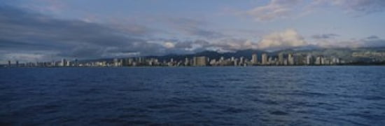Buildings at the waterfront Honolulu Oahu Hawaii USA Canvas Art - Panoramic Images (36 x 12)