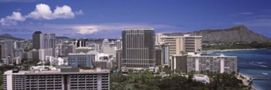 Buildings at the waterfront Honolulu Oahu Honolulu County Hawaii USA 2010 Canvas Art - Panoramic Images (36 x 12)