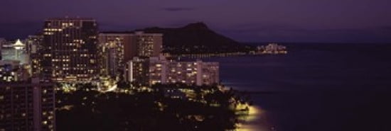 Buildings at the waterfront Honolulu Oahu Honolulu County Hawaii USA Canvas Art - Panoramic Images (36 x 12)