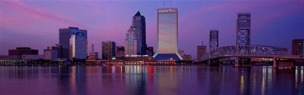 Buildings at the waterfront Jacksonville Florida USA Canvas Art - Panoramic Images (12 x 36)