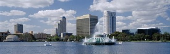 Buildings at the waterfront Lake Eola Orlando Florida USA Canvas Art - Panoramic Images (36 x 12)