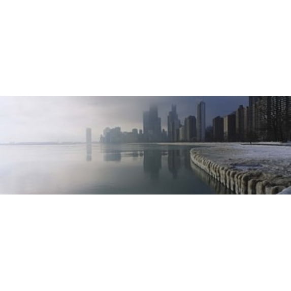 Buildings at the waterfront, Lake Michigan, Navy Pier, Michigan, Chicago, Cook County, Illinois, USA Poster Print (18 x 7)