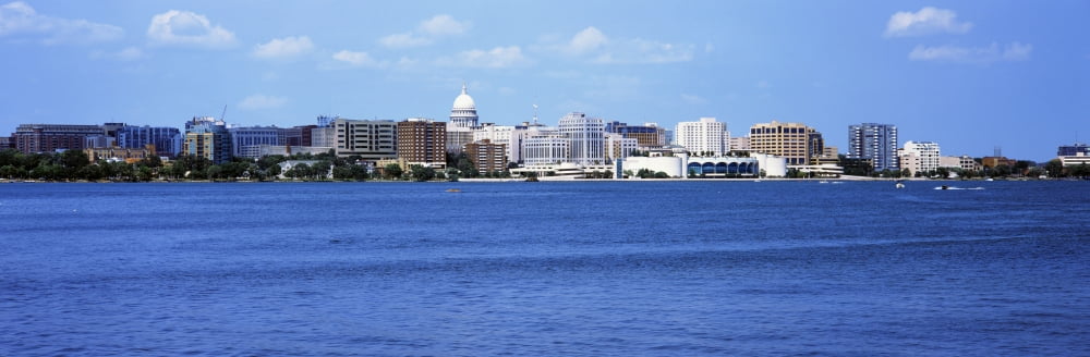 Buildings at the waterfront Lake Monona Madison Wisconsin USA Canvas Art - Panoramic Images (12 x 36)