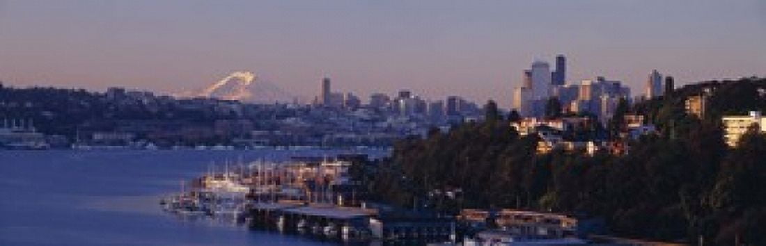 Buildings at the waterfront Lake Union Seattle Washington State USA Canvas Art - Panoramic Images (18 x 6)