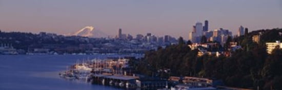 Buildings at the waterfront Lake Union Seattle Washington State USA Canvas Art - Panoramic Images (36 x 12)