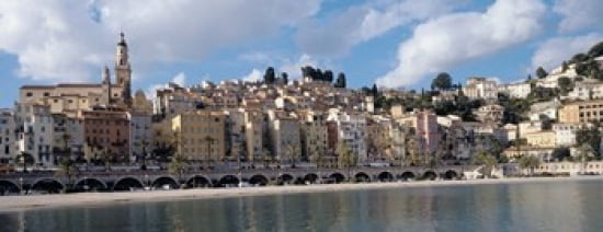 Buildings at the waterfront Menton French Riviera Alpes-Maritimes Provence-Alpes-Cote DAzur France Canvas Art - Panoramic Images (30 x 12)