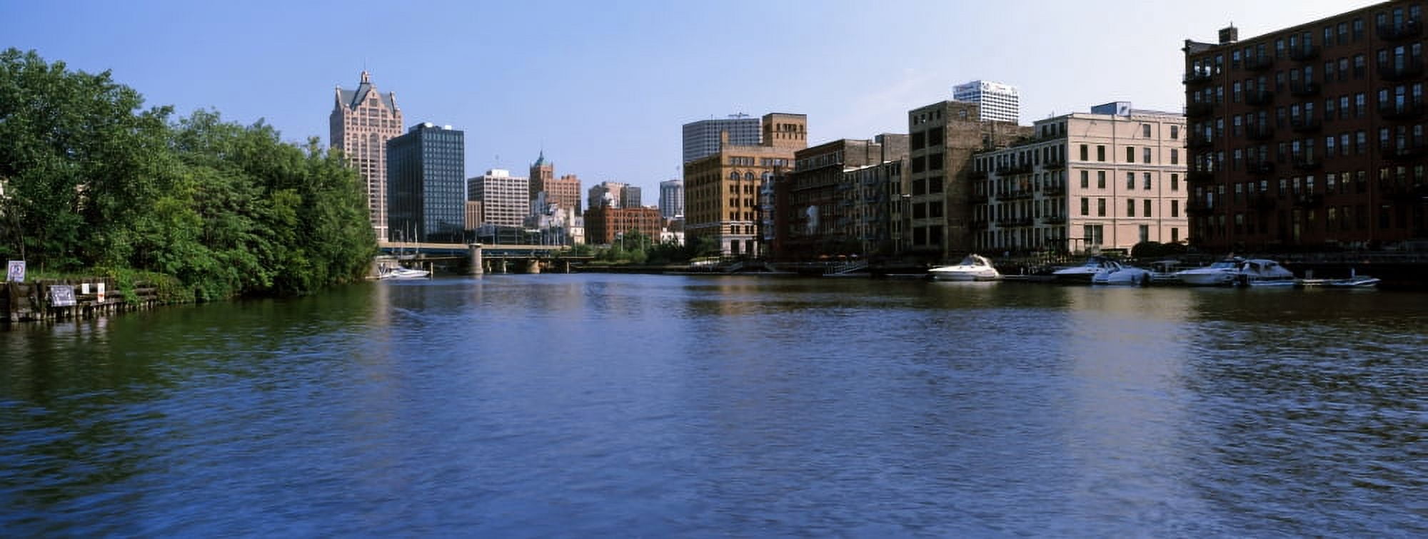 Buildings at the waterfront Milwaukee River Milwaukee Wisconsin USA Canvas Art - Panoramic Images (6 x 15)