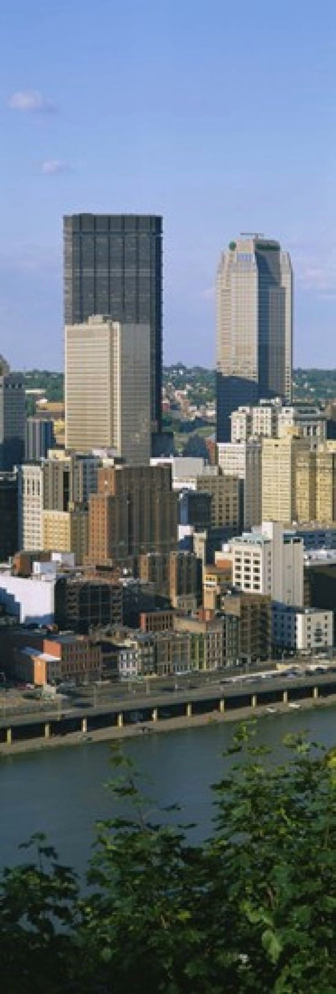 Buildings at the waterfront Monongahela River Pittsburgh Pennsylvania USA Canvas Art - Panoramic Images (18 x 6)