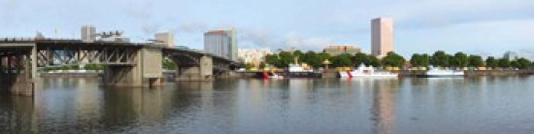 Buildings at the waterfront Morrison Bridge Willamette River Portland Oregon USA 2010 Canvas Art - Panoramic Images (20 x 5)