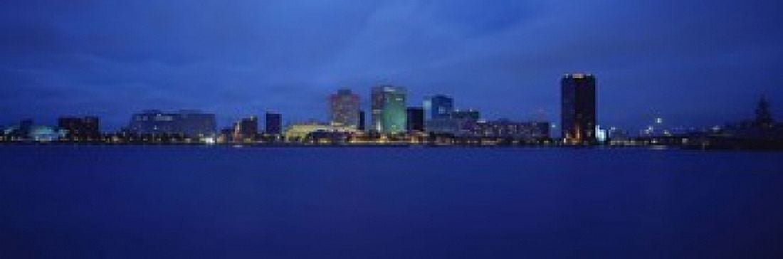 Buildings at the waterfront Norfolk Virginia USA Canvas Art - Panoramic Images (18 x 6)