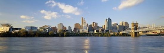 Buildings at the waterfront Ohio River Cincinnati Ohio USA Canvas Art - Panoramic Images (36 x 12)