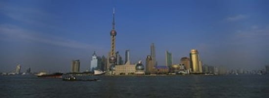 Buildings at the waterfront Oriental Pearl Tower Huangpu River Pudong Shanghai China Canvas Art - Panoramic Images (36 x 13)