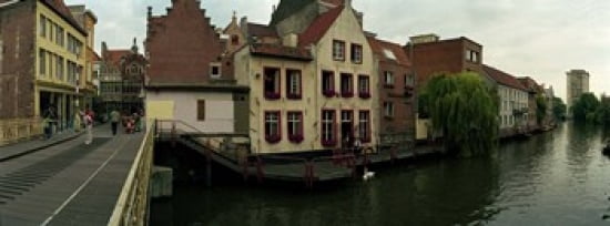 Buildings at the waterfront Patershol Ghent East Flanders Flemish Region Belgium Canvas Art - Panoramic Images (36 x 13)