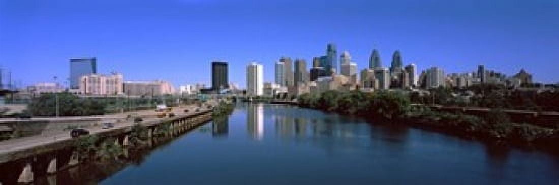 Buildings at the waterfront Philadelphia Schuylkill River Pennsylvania USA Canvas Art - Panoramic Images (18 x 6)