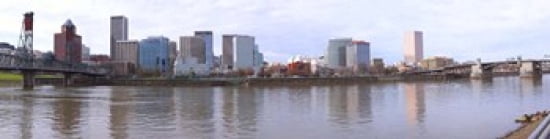 Buildings at the waterfront Portland Multnomah County Oregon USA 2010 Canvas Art - Panoramic Images (40 x 10)