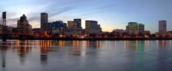 Buildings at the waterfront Portland Multnomah County Oregon USA Canvas Art - Panoramic Images (30 x 13)