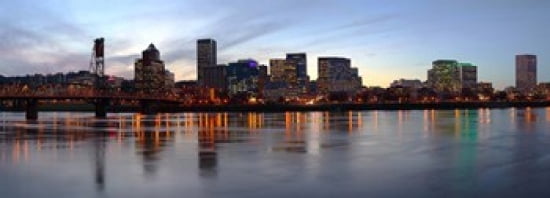 Buildings at the waterfront Portland Multnomah County Oregon USA Canvas Art - Panoramic Images (36 x 13)