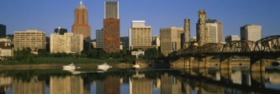 Buildings at the waterfront Portland Oregon USA Canvas Art - Panoramic Images (36 x 12)
