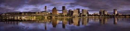 Buildings at the waterfront Portland Oregon USA Canvas Art - Panoramic Images (40 x 10)
