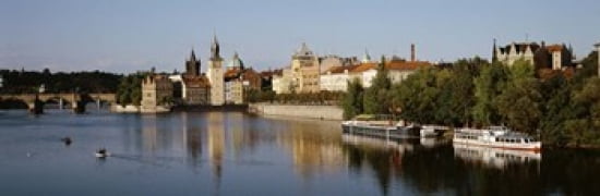 Buildings at the waterfront Prague Czech Republic Canvas Art - Panoramic Images (36 x 12)