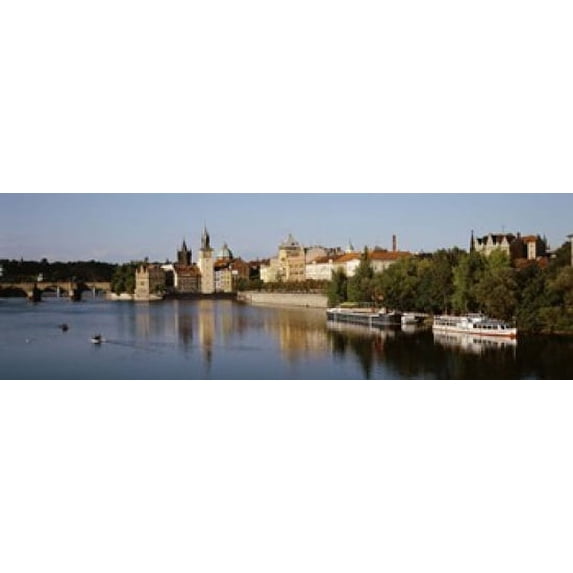 Buildings at the waterfront, Prague, Czech Republic Poster Print (18 x 6)