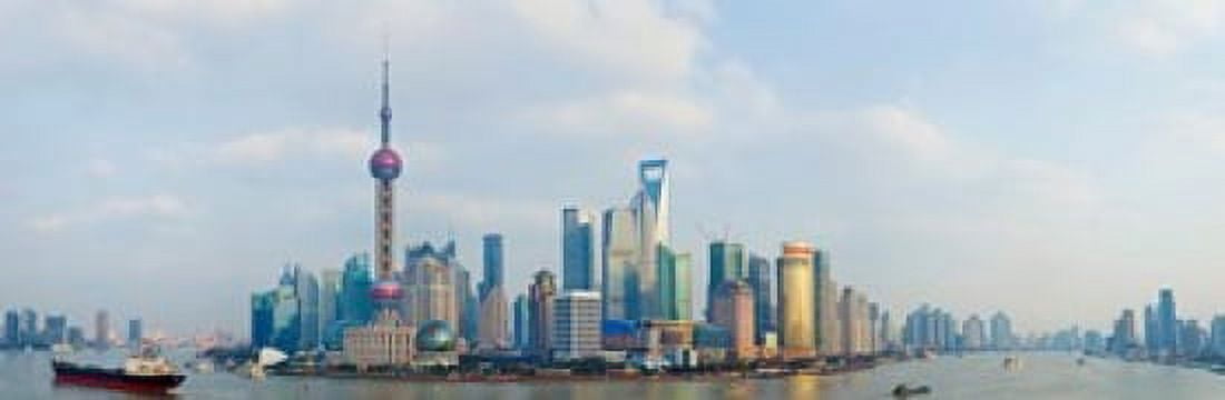 Buildings at the waterfront Pudong Huangpu River Shanghai China Canvas Art - Panoramic Images (18 x 6)
