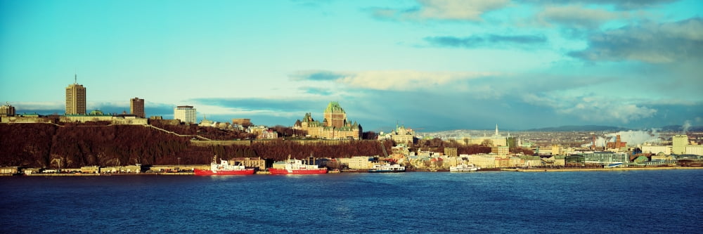 Buildings at the waterfront Quebec City Quebec Canada Canvas Art - Panoramic Images (6 x 18)