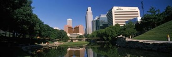 Buildings at the waterfront Qwest Building Omaha Nebraska USA Canvas Art - Panoramic Images (36 x 12)