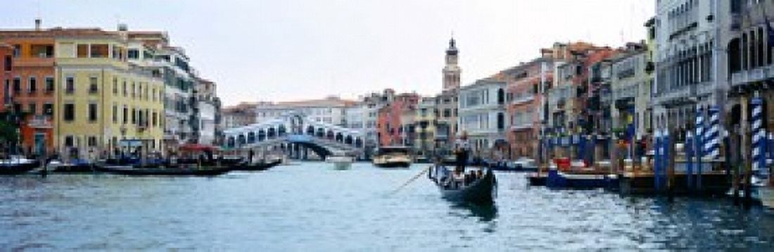 Buildings at the waterfront Rialto Bridge Grand Canal Venice Veneto Italy Canvas Art - Panoramic Images (18 x 6)