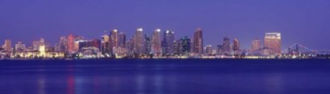 Buildings at the waterfront San Diego California USA Canvas Art - Panoramic Images (20 x 6)
