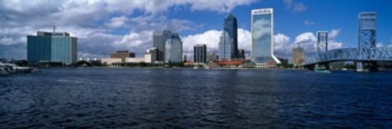 Buildings at the waterfront St Johns River Jacksonville Duval County Florida USA Canvas Art - Panoramic Images (36 x 12)