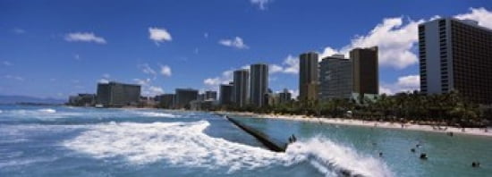 Buildings at the waterfront Waikiki Beach Honolulu Oahu Hawaii USA Canvas Art - Panoramic Images (36 x 13)