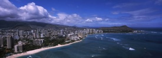 Buildings at the waterfront Waikiki Beach Honolulu Oahu Hawaii USA Canvas Art - Panoramic Images (36 x 13)