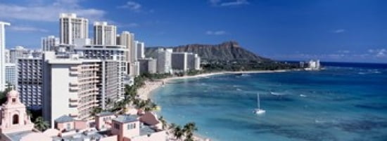 Buildings at the waterfront Waikiki Beach Honolulu Oahu Maui Hawaii USA Canvas Art - Panoramic Images (36 x 13)