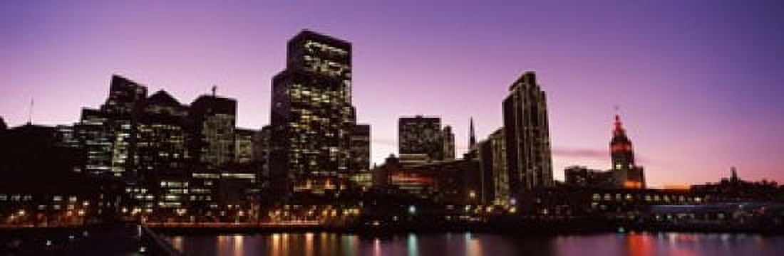 Buildings at the waterfront lit up at dusk San Francisco California USA Canvas Art - Panoramic Images (18 x 6)