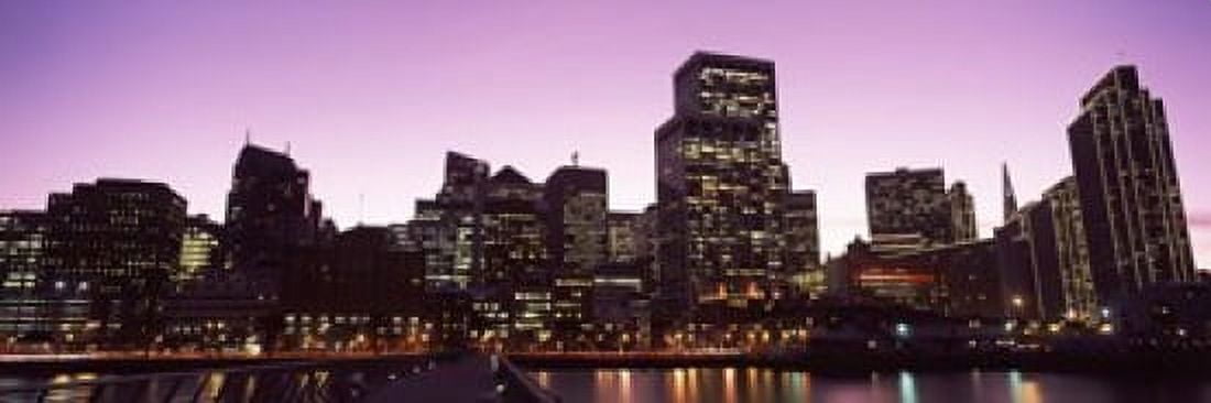 Buildings at the waterfront lit up at dusk San Francisco California USA Canvas Art - Panoramic Images (18 x 6)